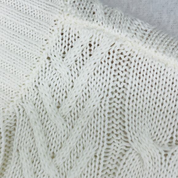 LANDS END Sweater Womens L 14-16 Turtleneck Cable Knit Pullover Cotton Off White - Picture 11 of 16